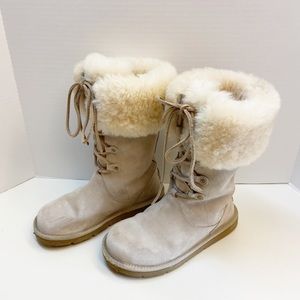UGG Australia Montclair Beige Sheepskin & Leather Sherling Lace Up Boots
